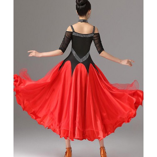 Violet red black competition ballroom dance dresses for women girls waltz tango social international standard dance performance skirts